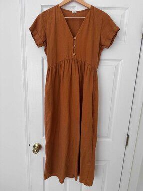 ROVE SUNSEEKER Midi Dress Ochre Linen XS 100% French Flax